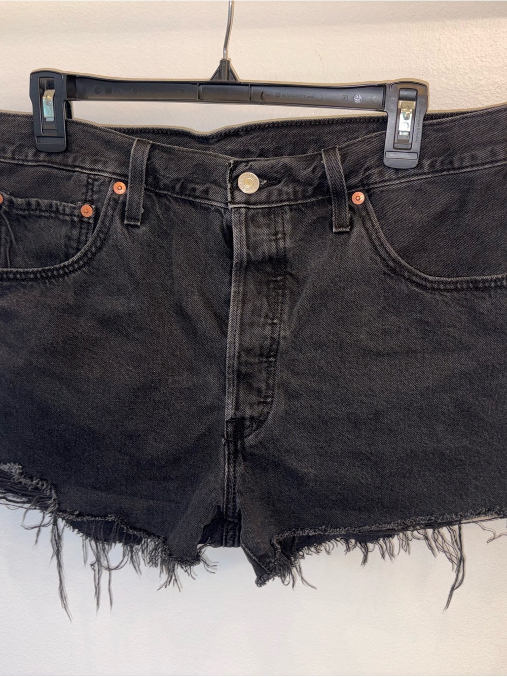 Levi's Black Frayed Hem Denim Cutoff Shorts